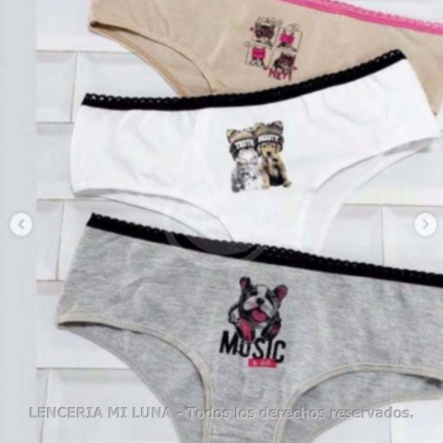CULOTTE CLASICO ALG/LYCRA C/ESTAMPA DOG AND CAT PACK X3