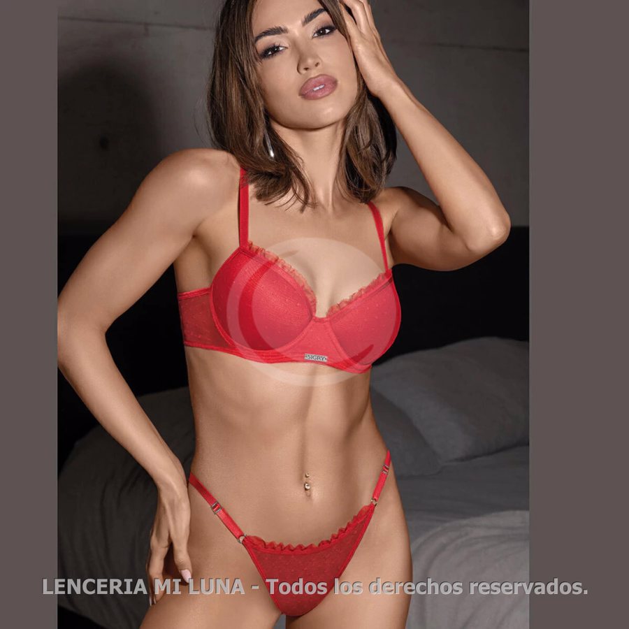 SIGRY CONJUNTO DE TUL FANTASIA CON DETALLE VOLADOS. CORPIÑO PUSH UP SOFT. TANGALESS REGULABLE