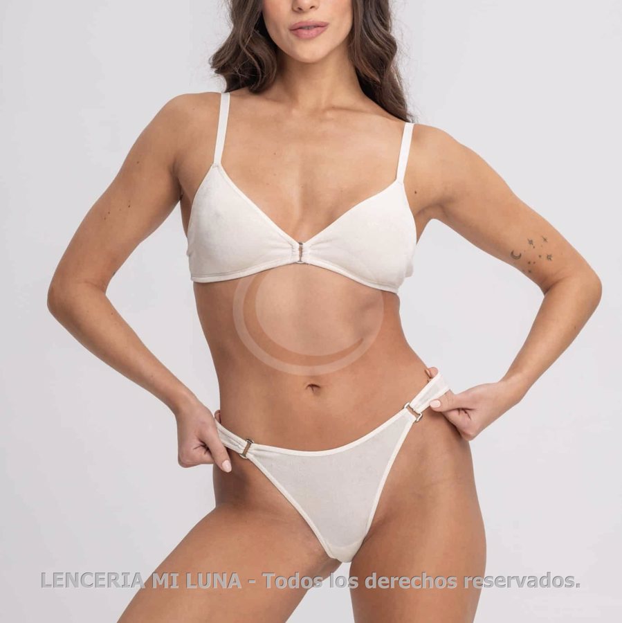 DOLCISIMA Corpiño triangulo y less con hebillas realizado en microfibra foil