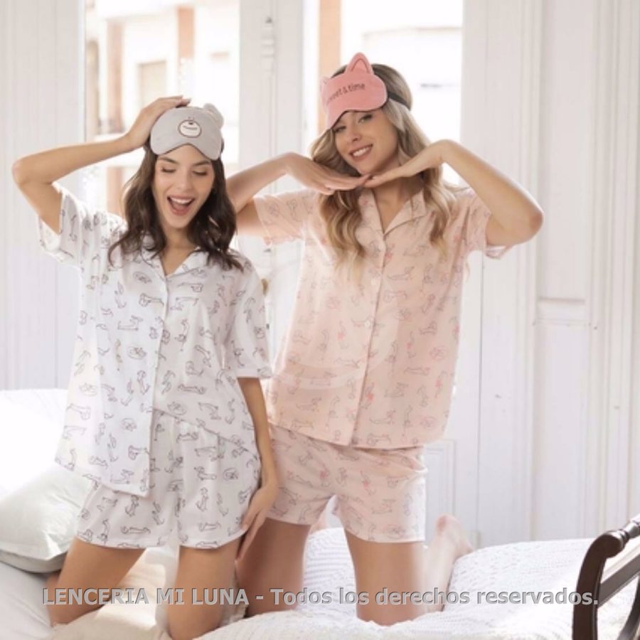 LENCATEX 25759 - PIJAMA DE JERSEY ESTAMPADO. CAMISA CON BOTONES