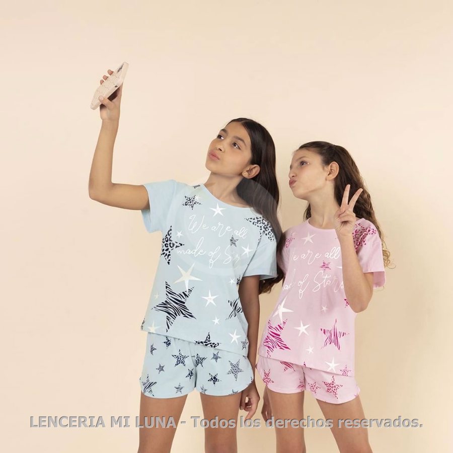 LENCATEX 25925 - PIJAMA DE NENA DE JERSEY ESTAMPADO ESTRELLA, BRILLA EN LA OSCURIDAD