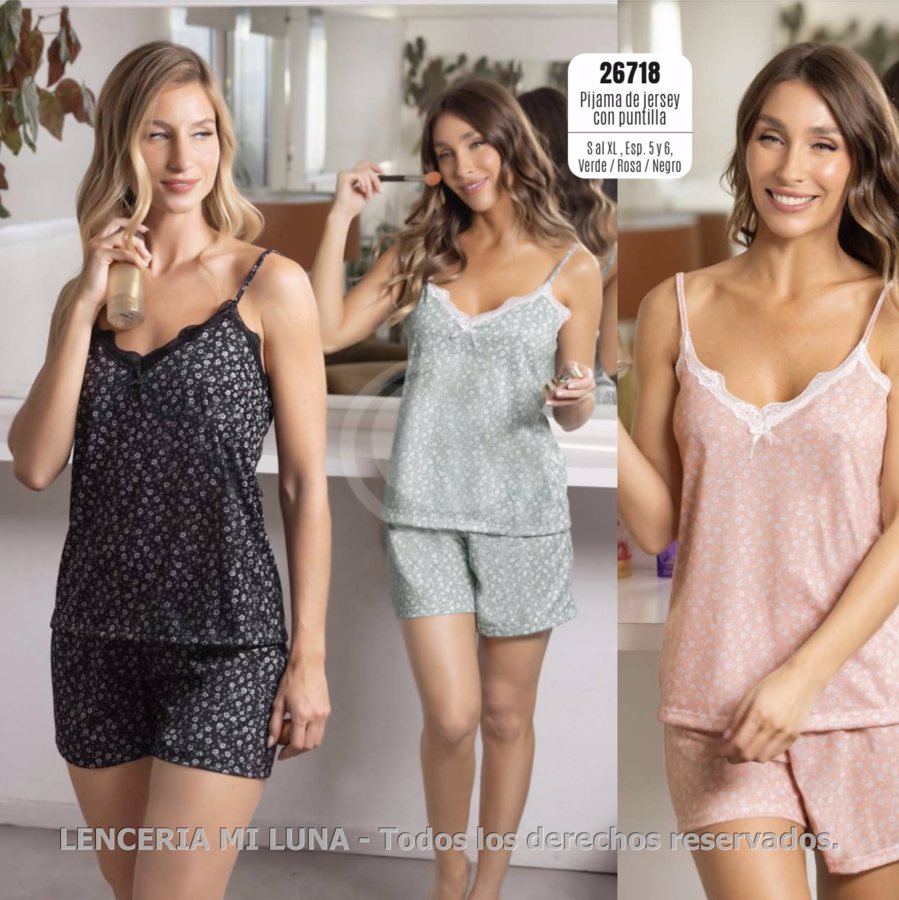LENCATEX Pijama de jersey con puntilla - Línea liberty