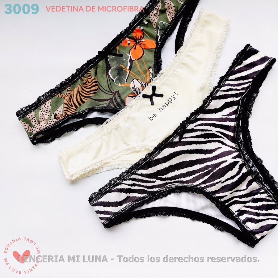 VINTAGE 3009 - VEDETINAS DE MICROFIBRA ESTAMPADA. PACK X3 - EST SURTIDO