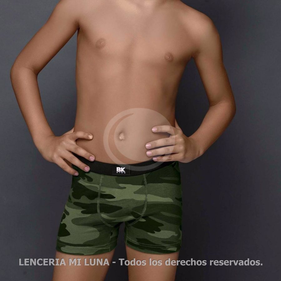 BAKHOU KIDS 4043 - BOXER NIÑO ALGODÓN Y LYCRA. ESTAMPADO CAMUFLAJE MILITAR