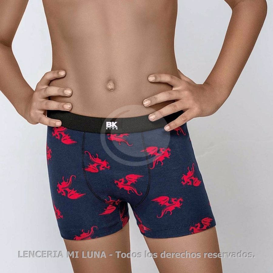 BAKHOU KIDS 4044 - BOXER NIÑO ALGODÓN Y LYCRA. ESTAMPADO DE DRAGONES