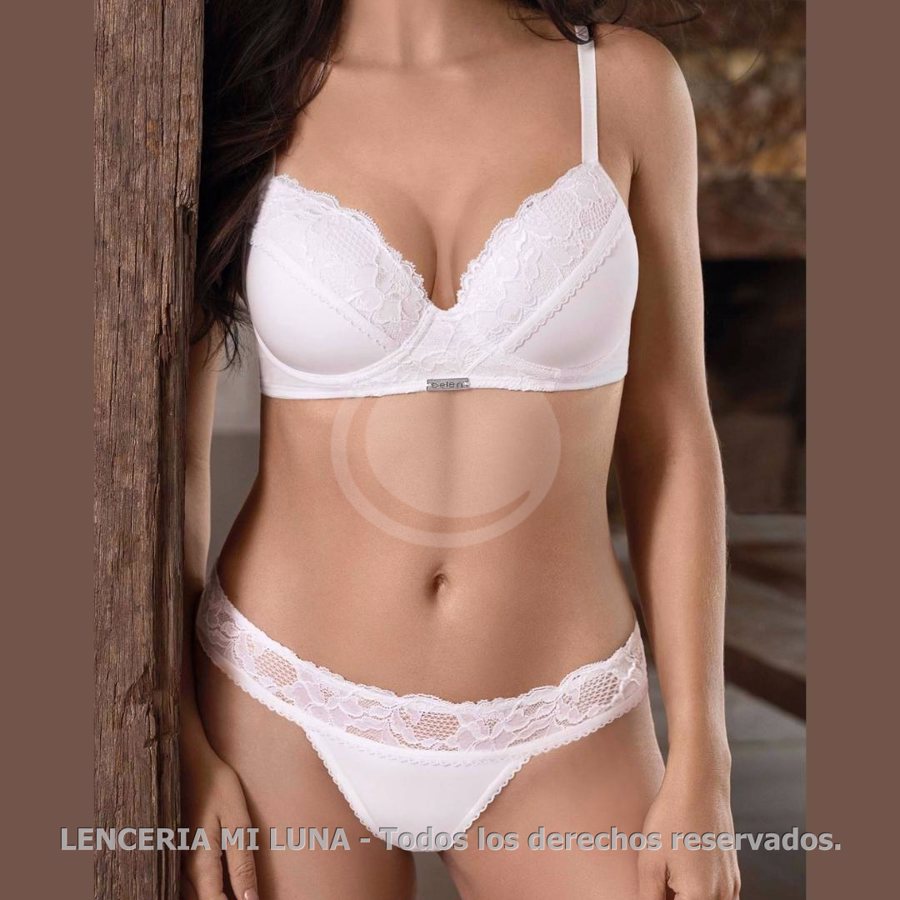 BELEN 4143 - CONJUNTO DE MICROFIBRA CON DETALLE DE PUNTILLA.CORPIÑO SOFT SIN PUSH UP .COLALESS