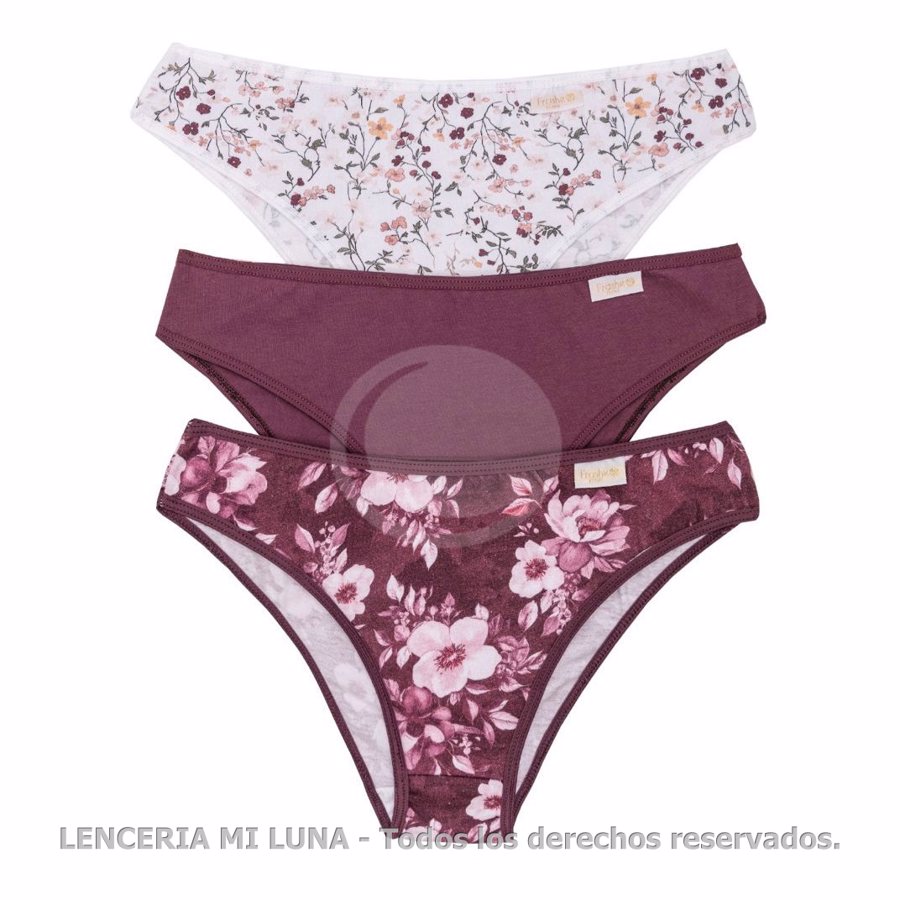FRASHE PACK X3 DE VEDETINA ESPECIAL DE ALGODÓN LYCRA ESTAMPADO LIBERTY MALBEC