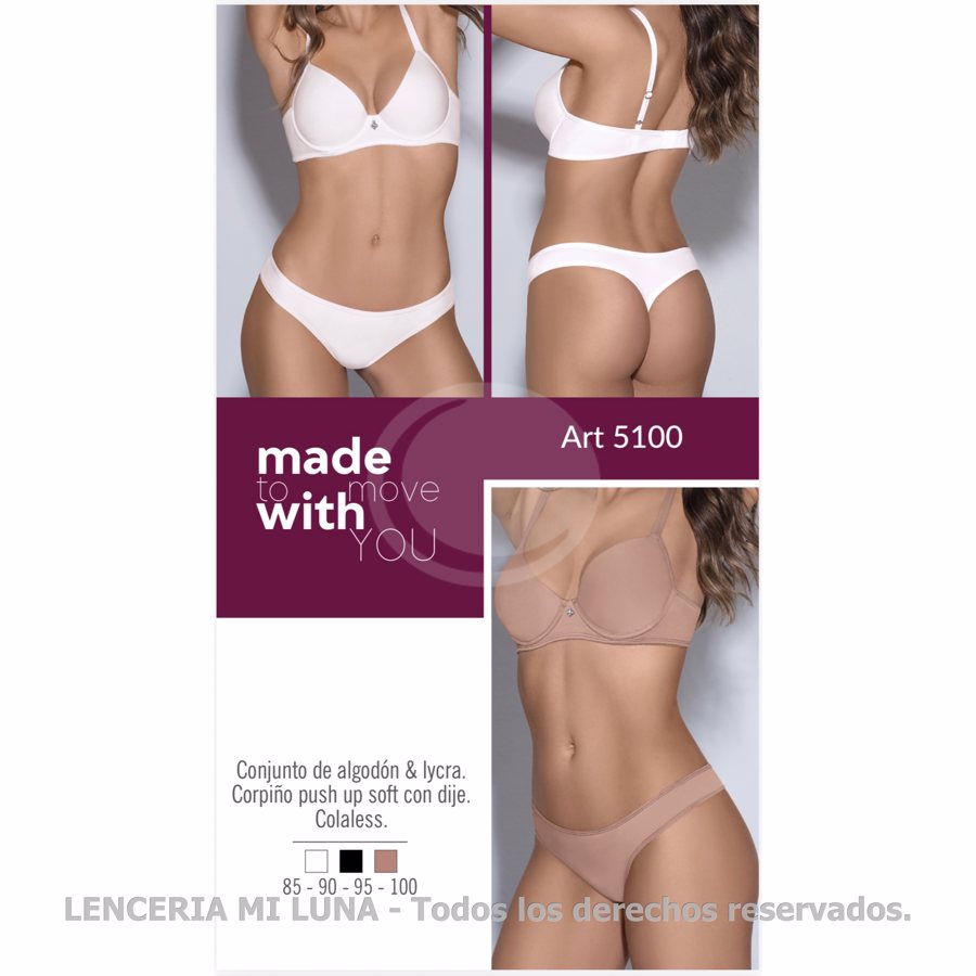 B&K Conjunto alg/lyc, corpiño push up soft c/dije strass. Colaless
