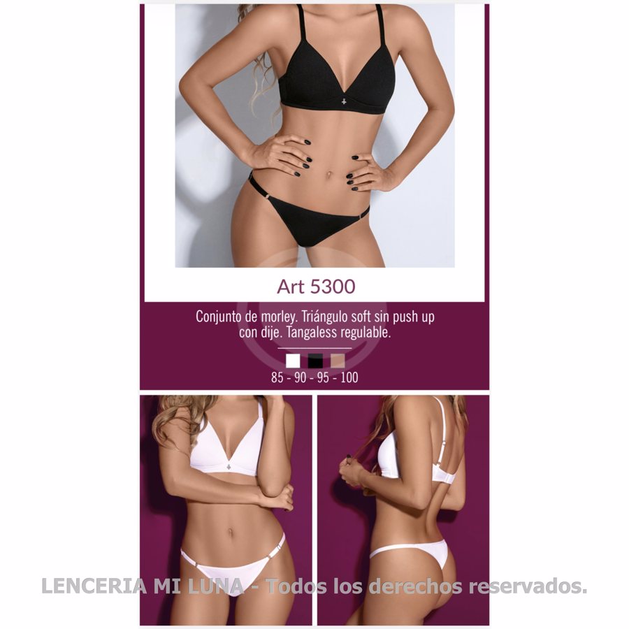 B&K Conjunto morley. Corpiño triangulo soft sin push up c/dije strass. Tangaless regulable