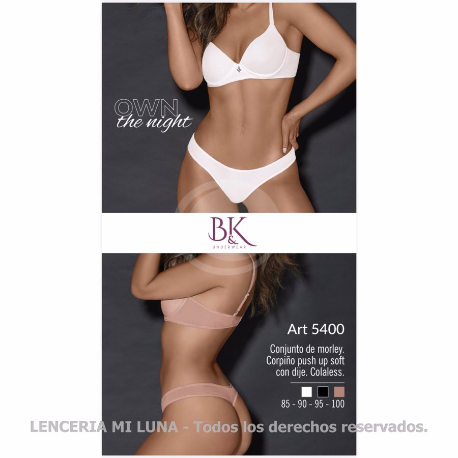 B&K Conjunto morley. Corpiño push up soft c/dije strass. Colaless