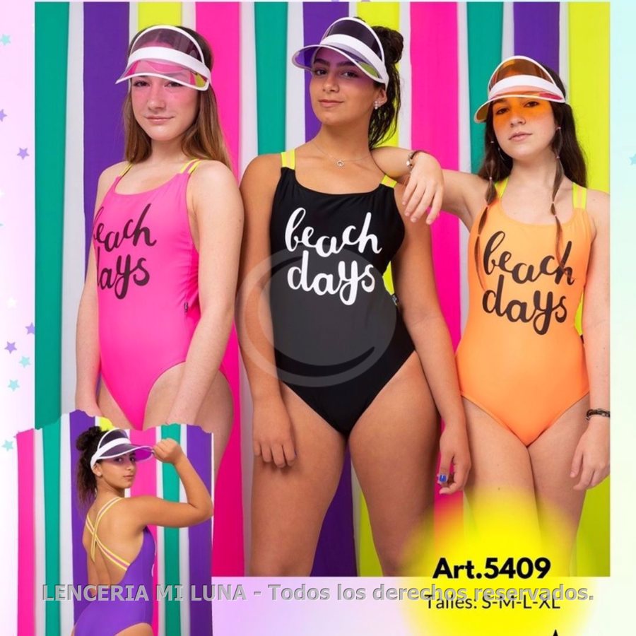 VIENTO Y OLAS 5409 - MALLA ENTERA TEENS LISA CON ELASTICO ANCHO FLUOR