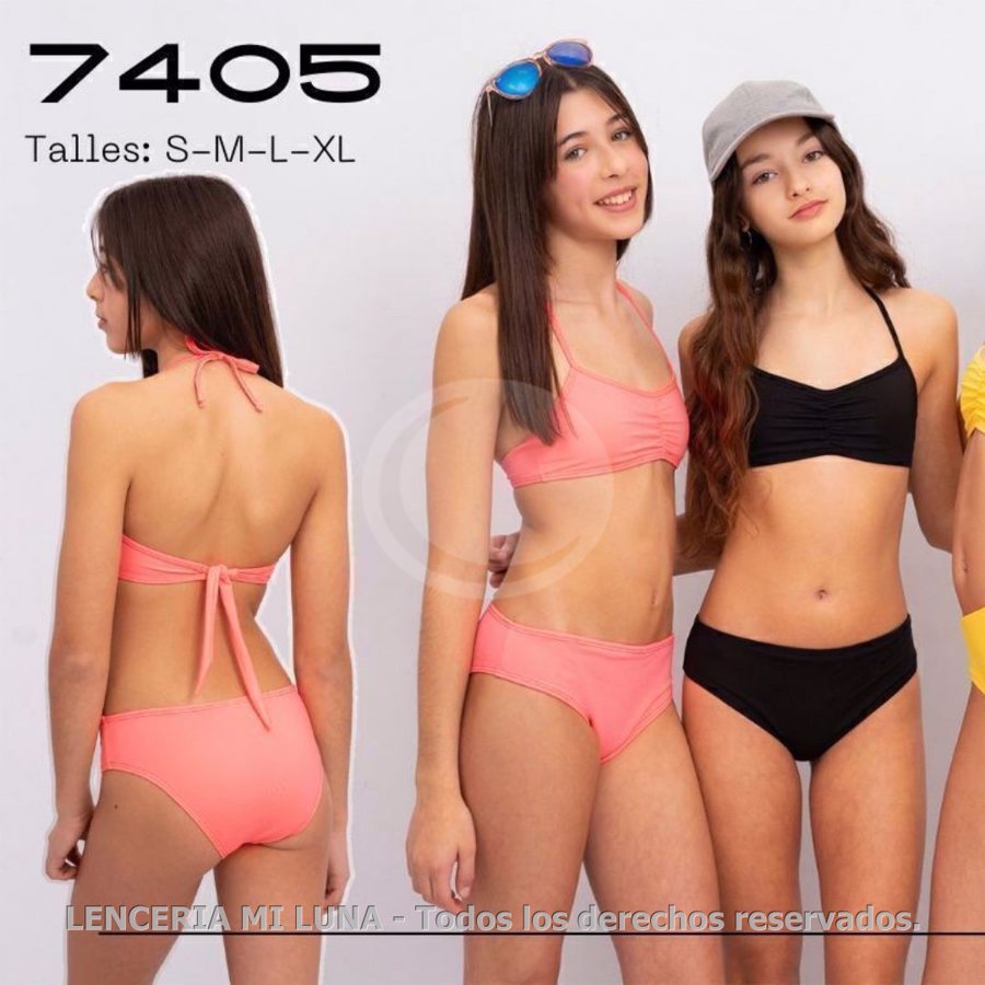 VIENTO Y OLAS 7405 - BIKINI TEENS CON TOP PARA ATAR Y VEDETINA. LISO