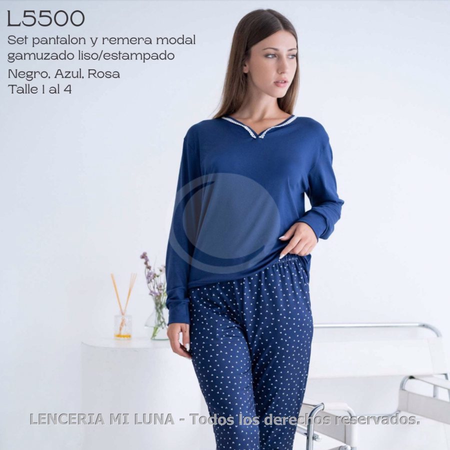 L5500TRENDA - SET PANTALON Y REMERA MODAL GAMUZADO LISO/ESTAMPADO