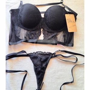 SEX APPEAL - ART 2230 CONJUNTO CON TAZA SOFT DE TUL Y PUNTILLA CON COLGANTE DE STRAS